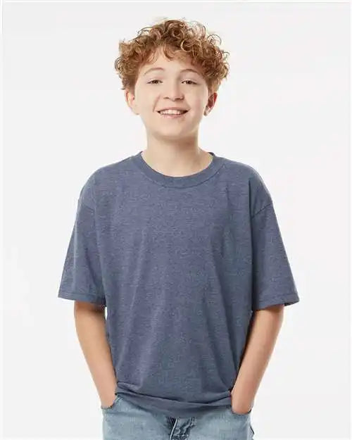 M&amp;o 4850m Youth Gold Soft Touch T-shirt - 4850 - Heather Navy
