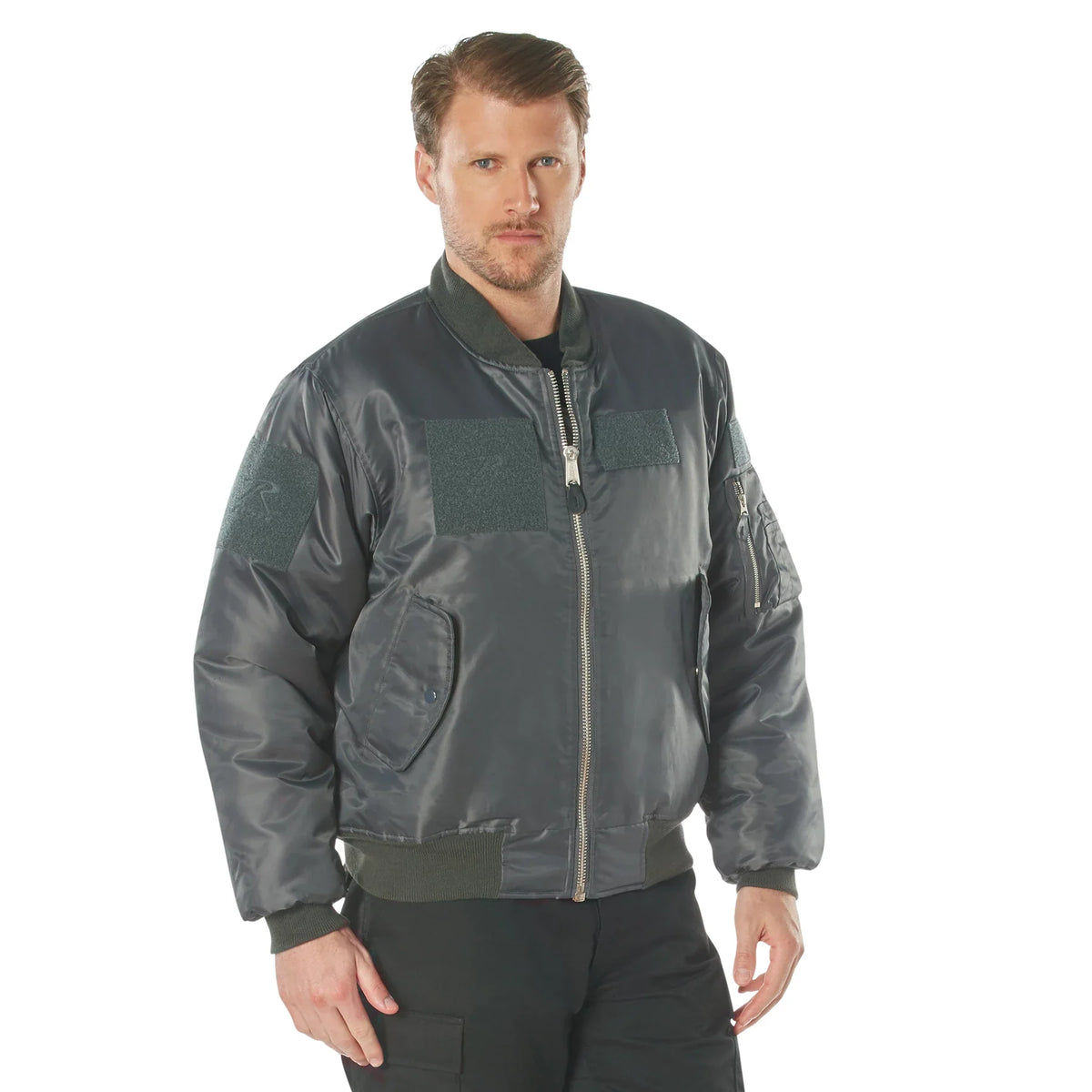 Ma-1 Flight Jacket with Patches - Gunmetal Grey / s