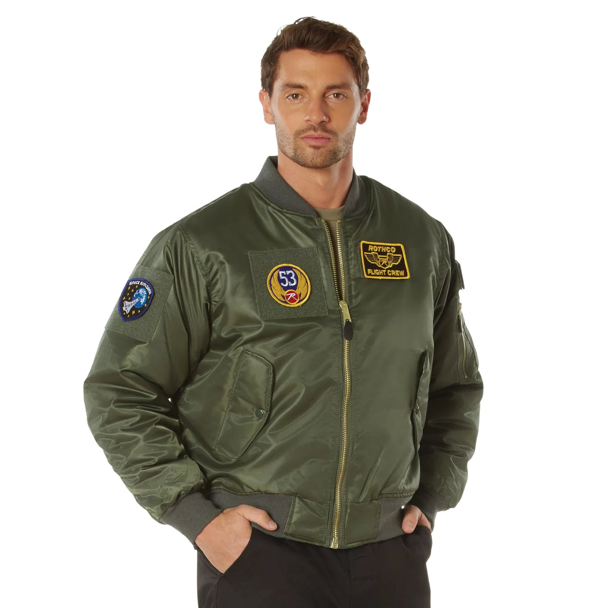 Ma-1 Flight Jacket with Patches - Sage Green / Xs