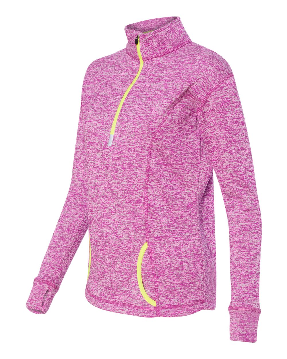 Magenta/ Neon Yellow Women's Cosmic Fleece Quarter-Zip Pullover - 8617