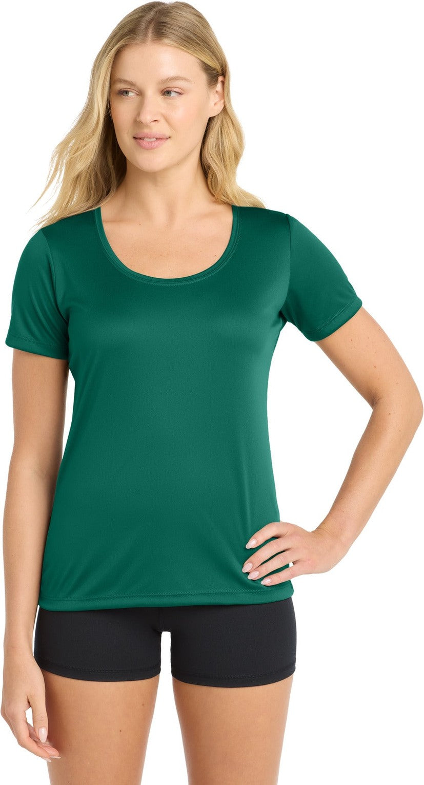 Marine Green Sport-Tek Women's Posi-UV Pro Scoop Neck Tee. LST420