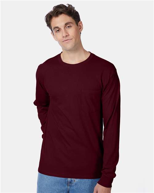 Maroon Authentic Long Sleeve Pocket T-Shirt - 5596