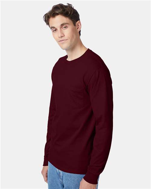 Maroon Authentic Long Sleeve Pocket T-Shirt - 5596