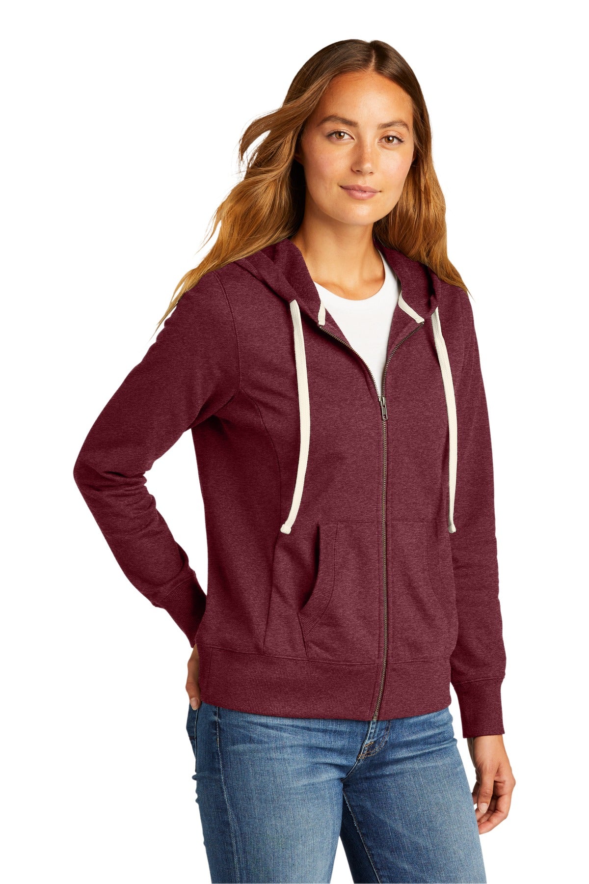 Maroon Hthr District Women's Re-Fleece Full-Zip Hoodie DT8103