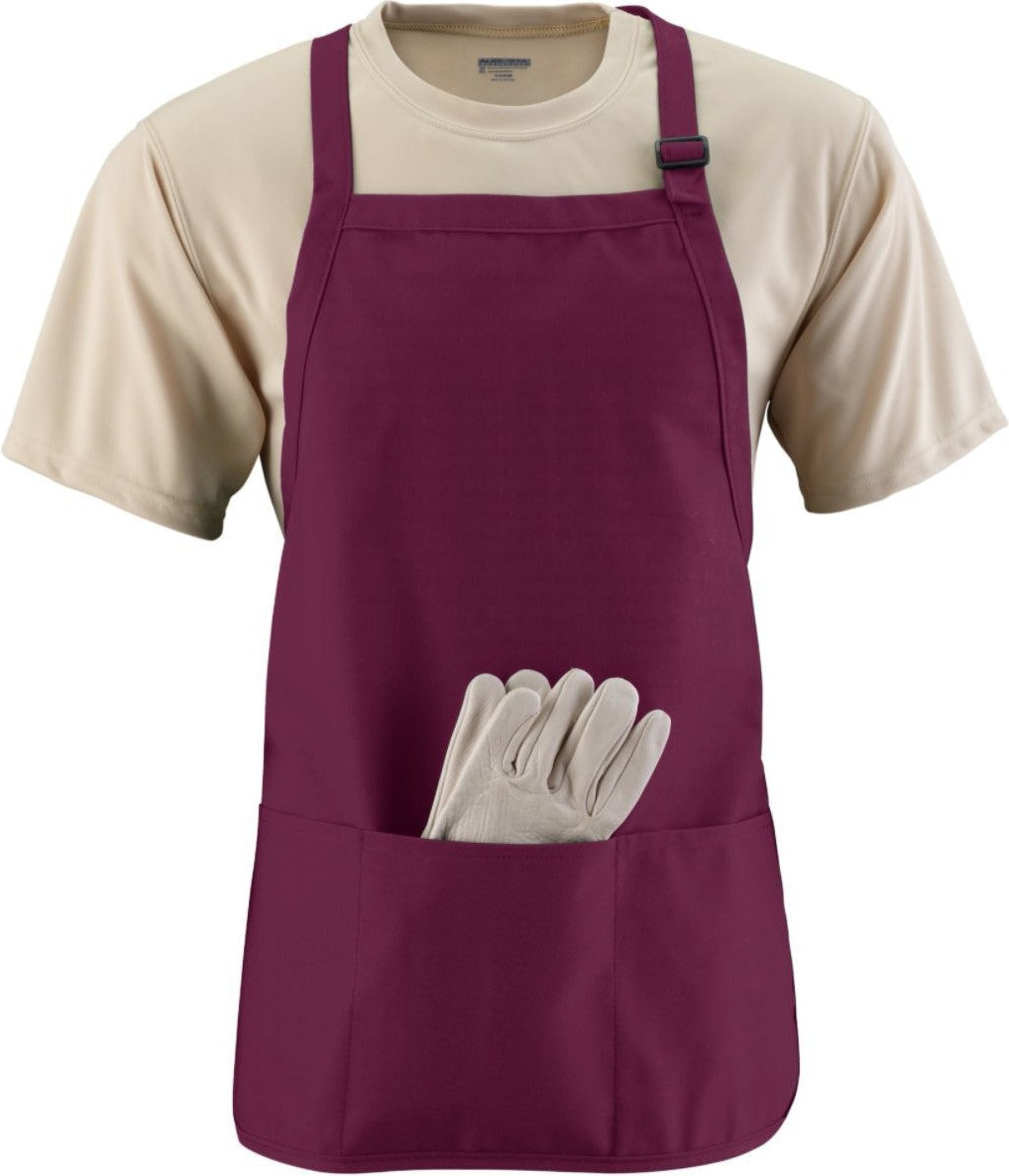 MAROON MEDIUM LENGTH APRON W/PCH