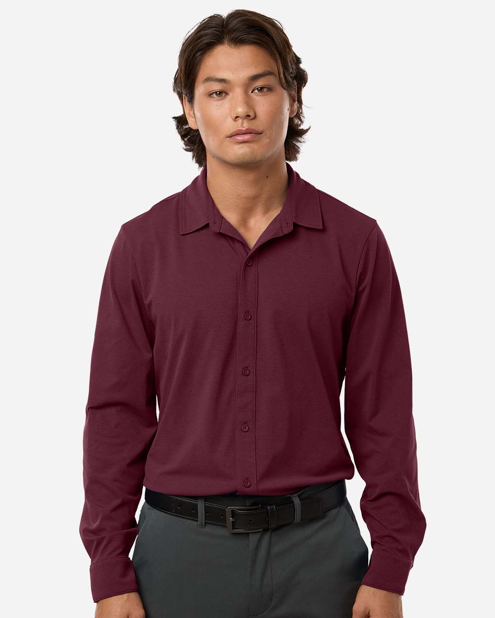 Maroon Men's Pro-Flex Sorona® Button Down Shirt - 41SPLS plain