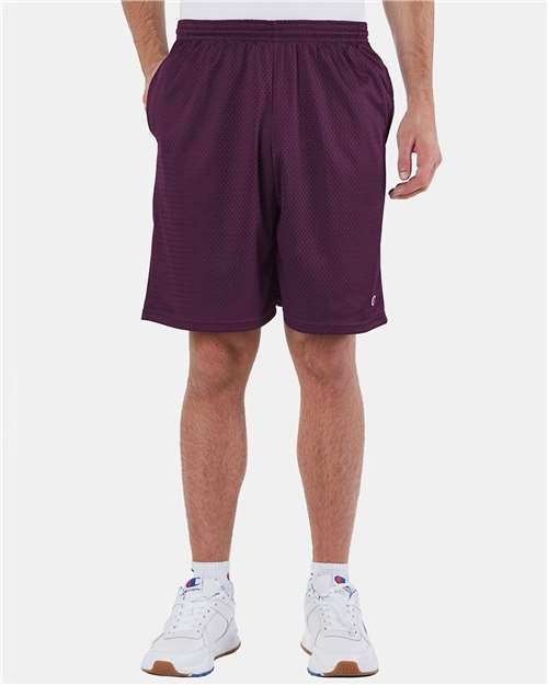 Maroon Polyester Mesh 9&quot; Shorts with Pockets - S162