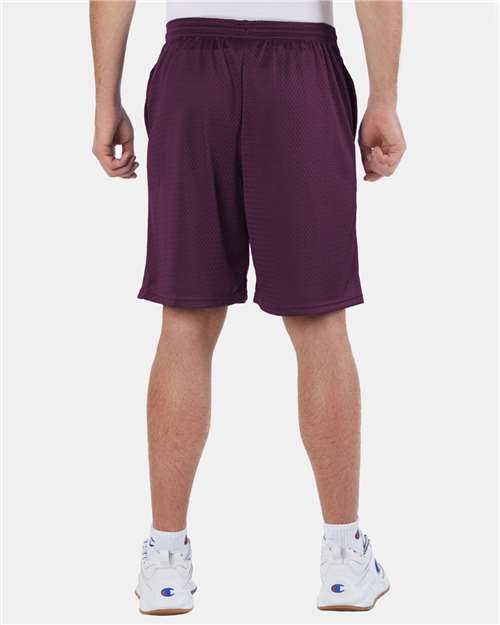 Maroon Polyester Mesh 9&quot; Shorts with Pockets - S162