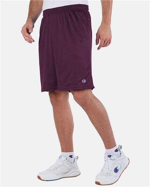 Maroon Polyester Mesh 9&quot; Shorts with Pockets - S162