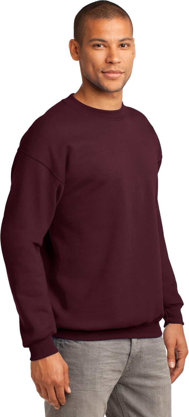 Maroon Port & Co Tall Essential Fleece Crewneck Sweatshirt. PC90T