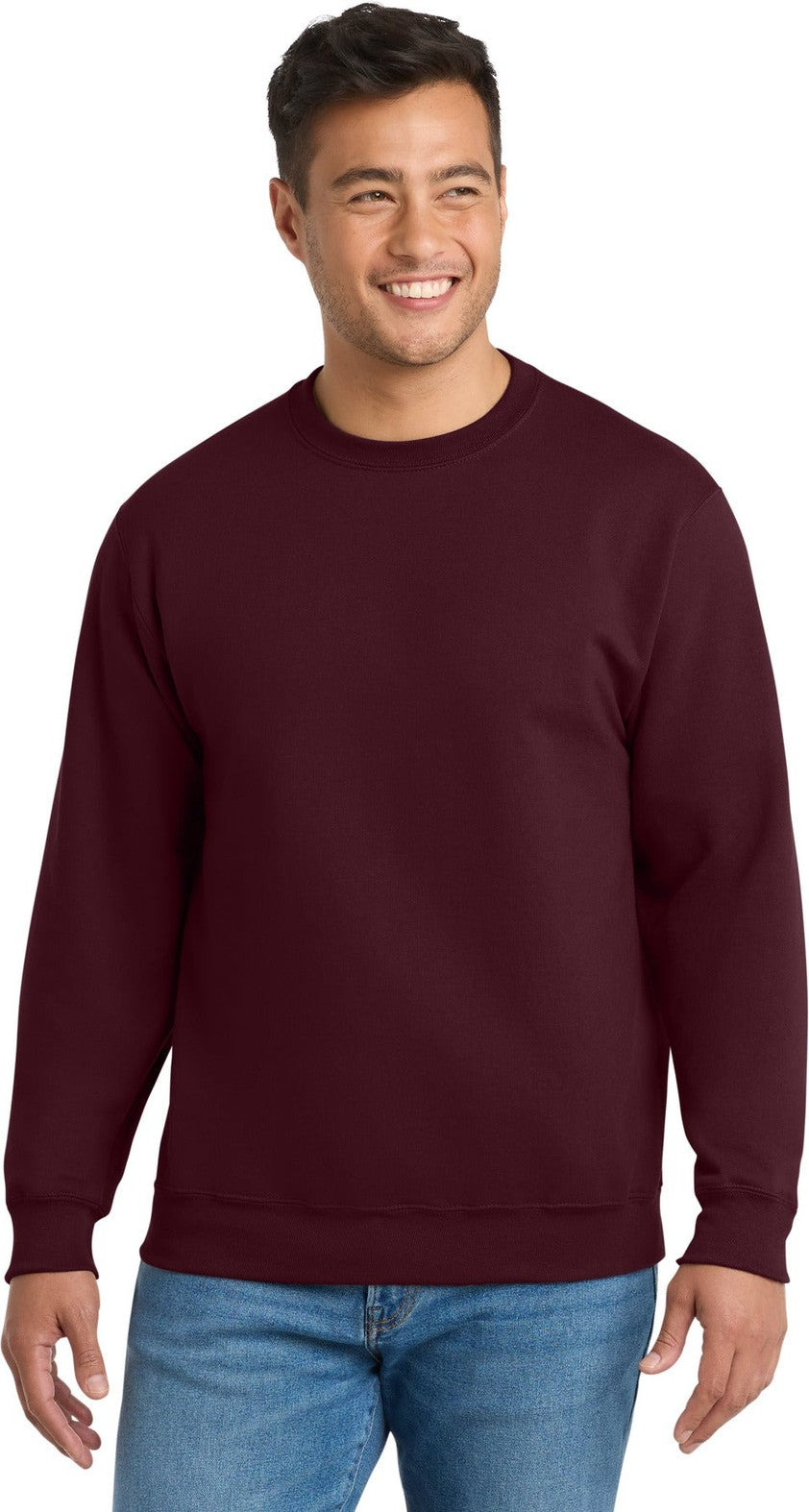 Maroon Port & Co Tall Essential Fleece Crewneck Sweatshirt. PC90T
