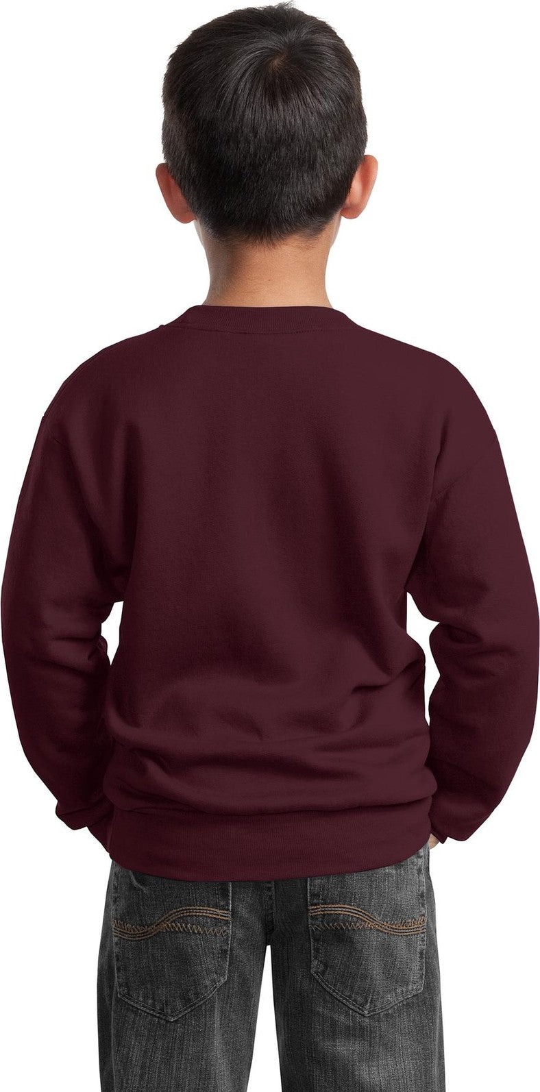 Maroon Port & Co Youth Core Fleece Crewneck Sweatshirt. PC90Y