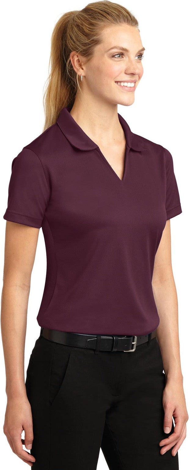 Maroon Sport-Tek Women's Dri-Mesh V-Neck Polo. L469