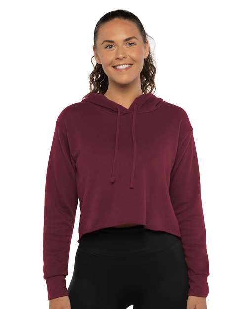 Front View of Maroon Women's Laguna Sueded Raw Edge Crop Hoodie - 9384