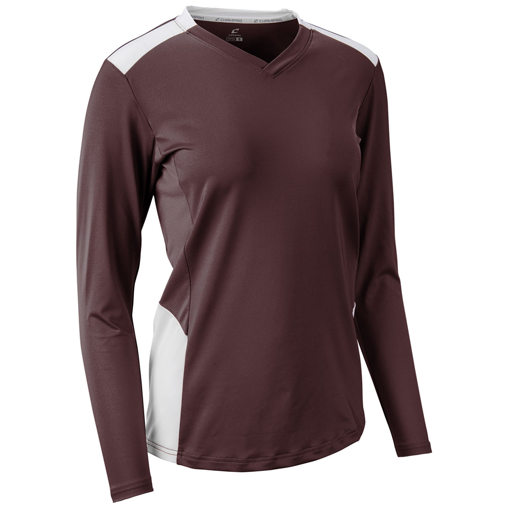 MAROON,WHITE Rally Long Sleeve Volleyball Jersey