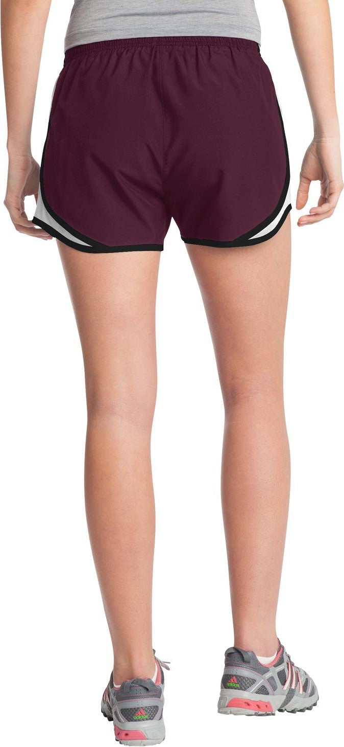 Maroon/Wht/Blk Sport-Tek Women's Cadence Short. LST304