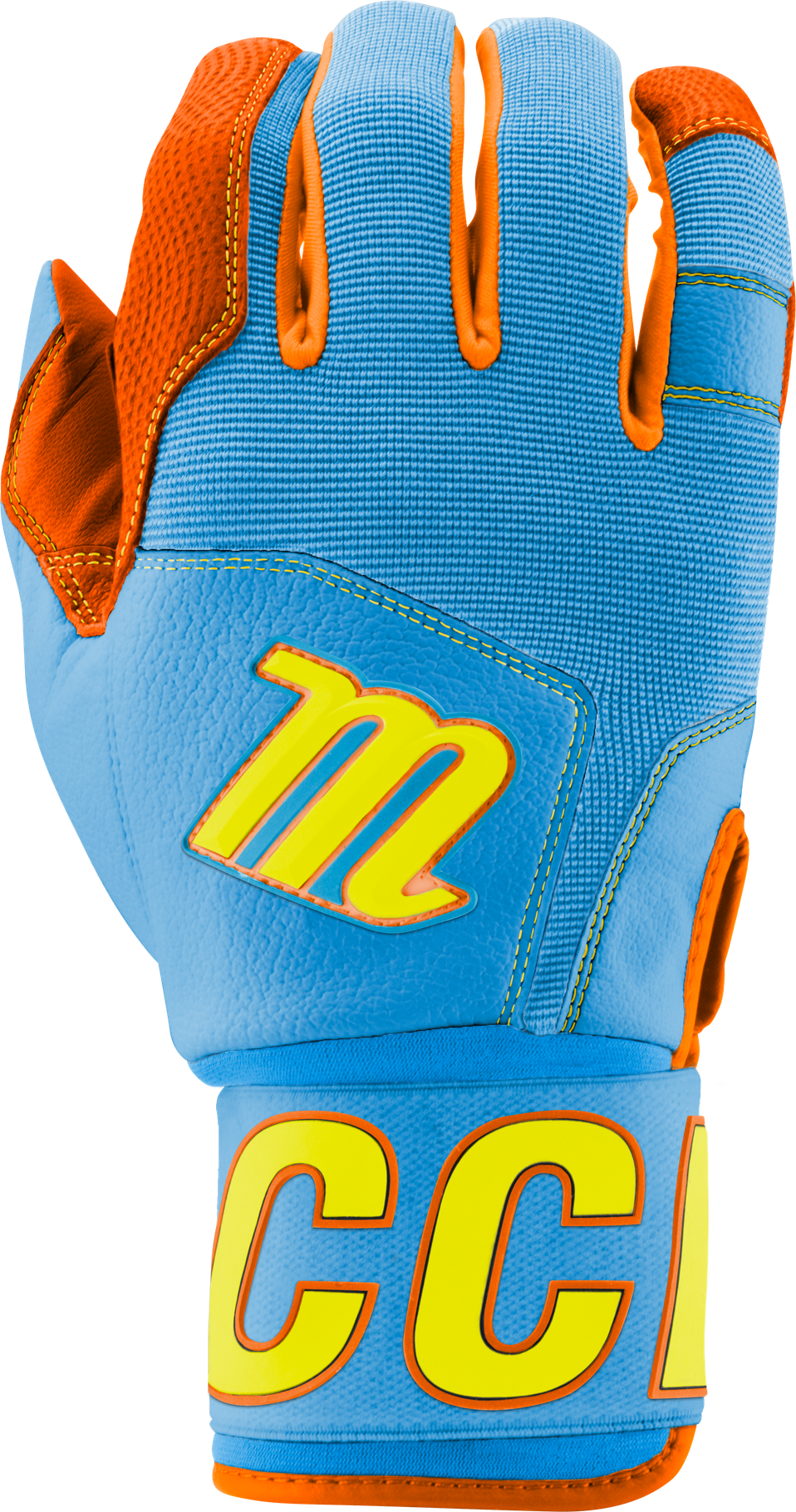 Marucci Blacksmith V2 Baseball Adult Batting Gloves - Columbia Blue Orange