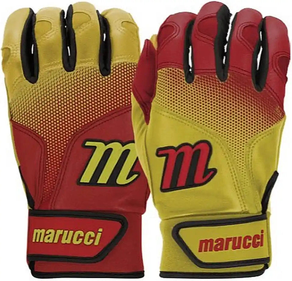 Marucci Pwr Fade Adult Batting Gloves - Red Yellow