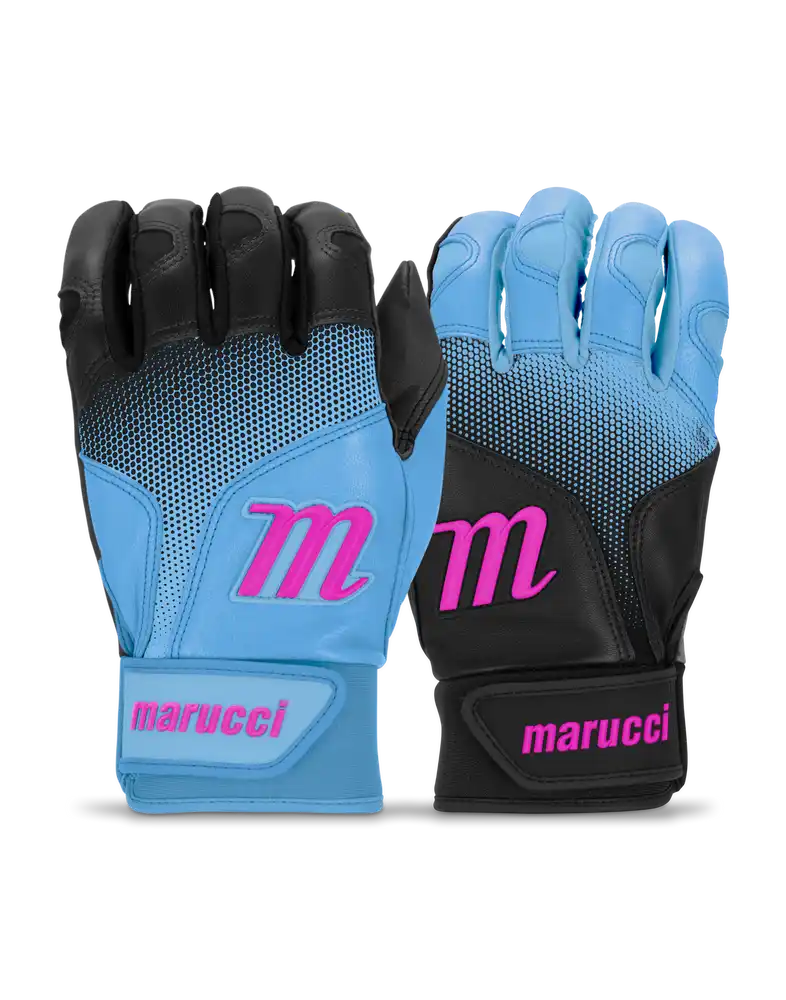 Marucci Pwr Fade Batting Gloves Youth Pair - Black Columbia Blue