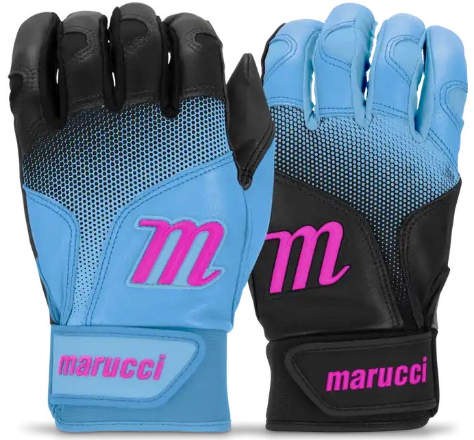 Marucci Pwr Fade Batting Gloves Youth Pair - Black Columbia Blue