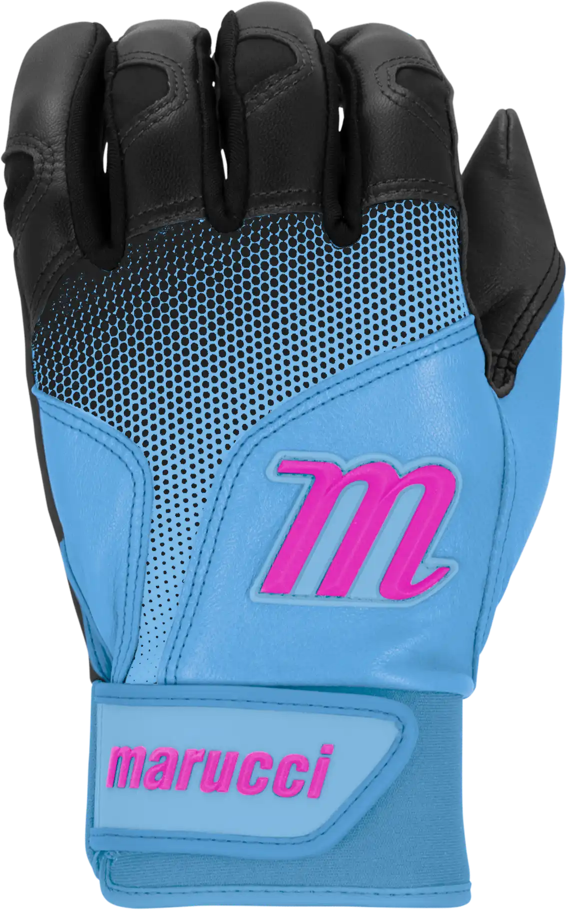 Marucci Pwr Fade Batting Gloves Youth Pair - Black Columbia Blue