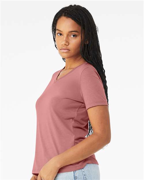 Mauve Triblend Women&#39;s Relaxed Triblend Short Sleeve V-Neck Tee - 6415