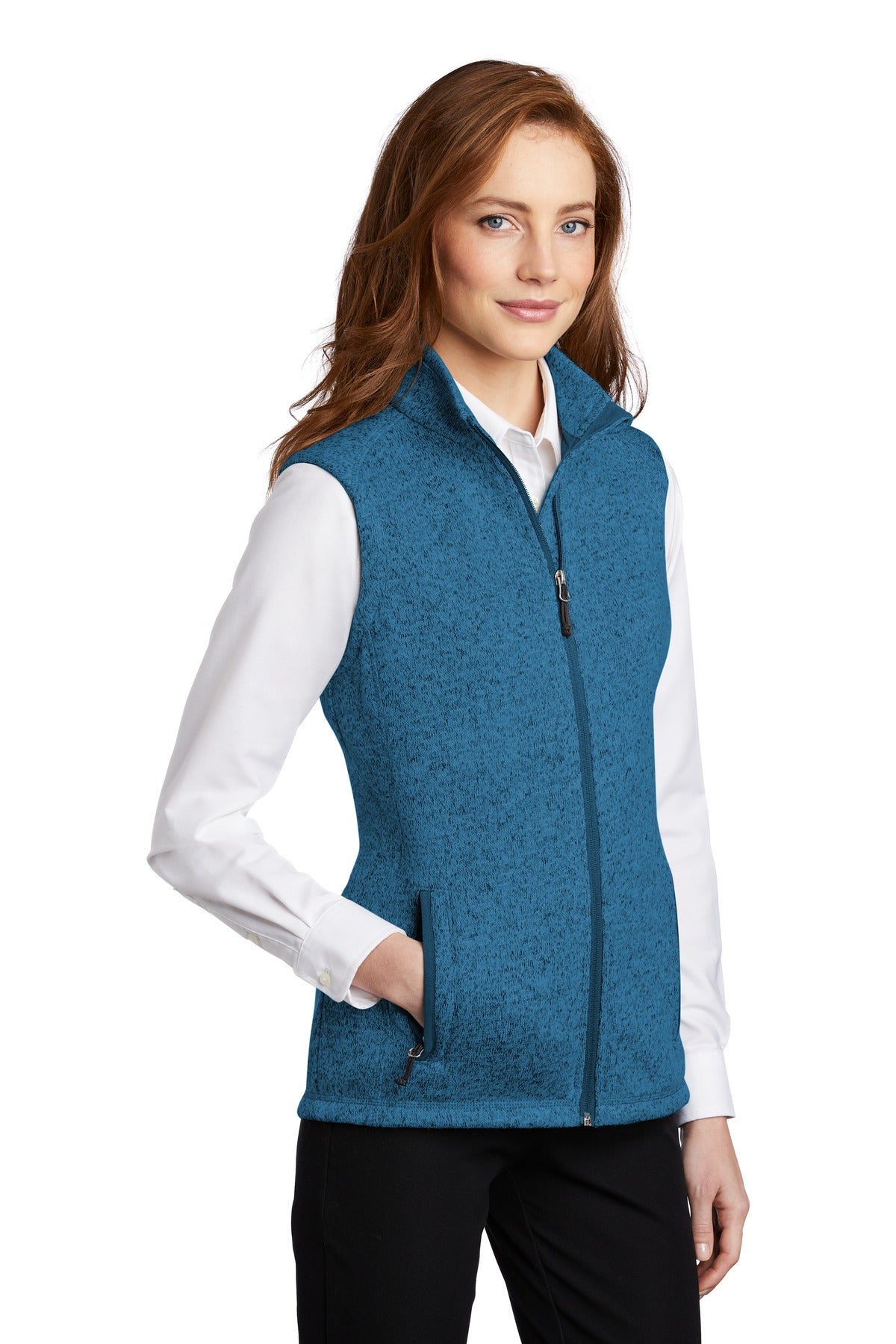Med Blue Hthr Port Authority Women's Sweater Fleece Vest L236