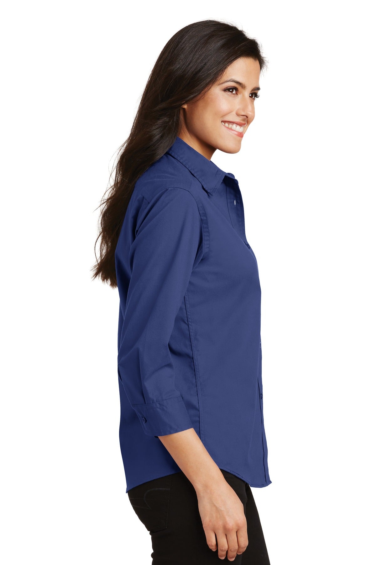 Med. Blue Port Authority Women's 3/4-Sleeve Easy Care Shirt. L612