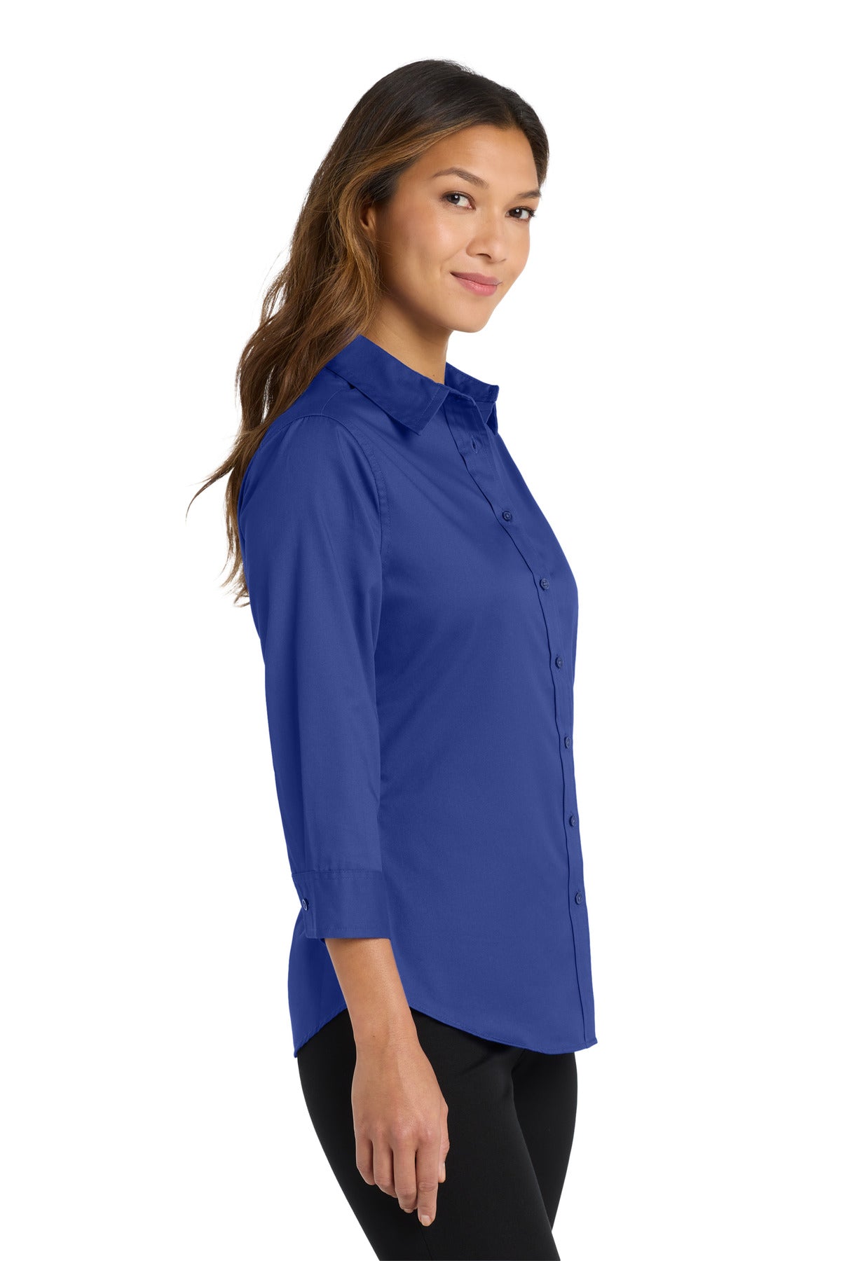 Med. Blue Port Authority Women's 3/4-Sleeve Easy Care Shirt. L612