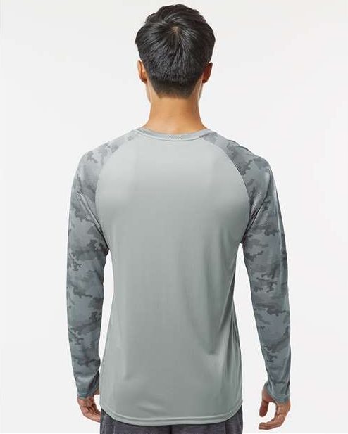 Medium Grey Cayman Performance Camo Colorblocked Long Sleeve T-Shirt - 216