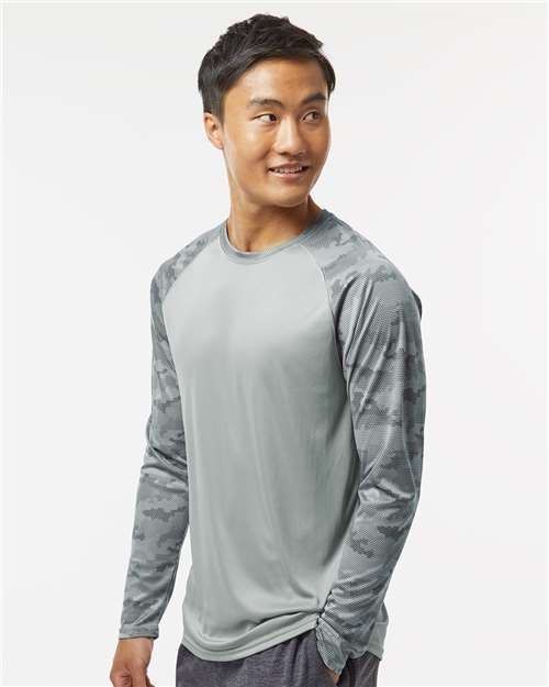 Medium Grey Cayman Performance Camo Colorblocked Long Sleeve T-Shirt - 216
