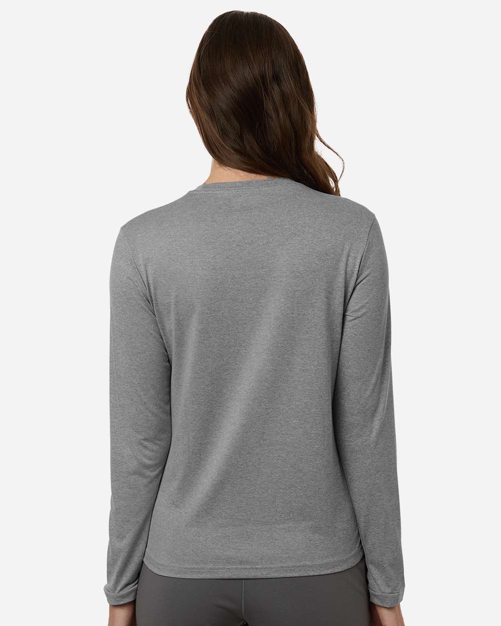 Medium Grey Heather/ Black Women's Pregame Scoop Neck Long Sleeve T-Shirt - AT105 plain