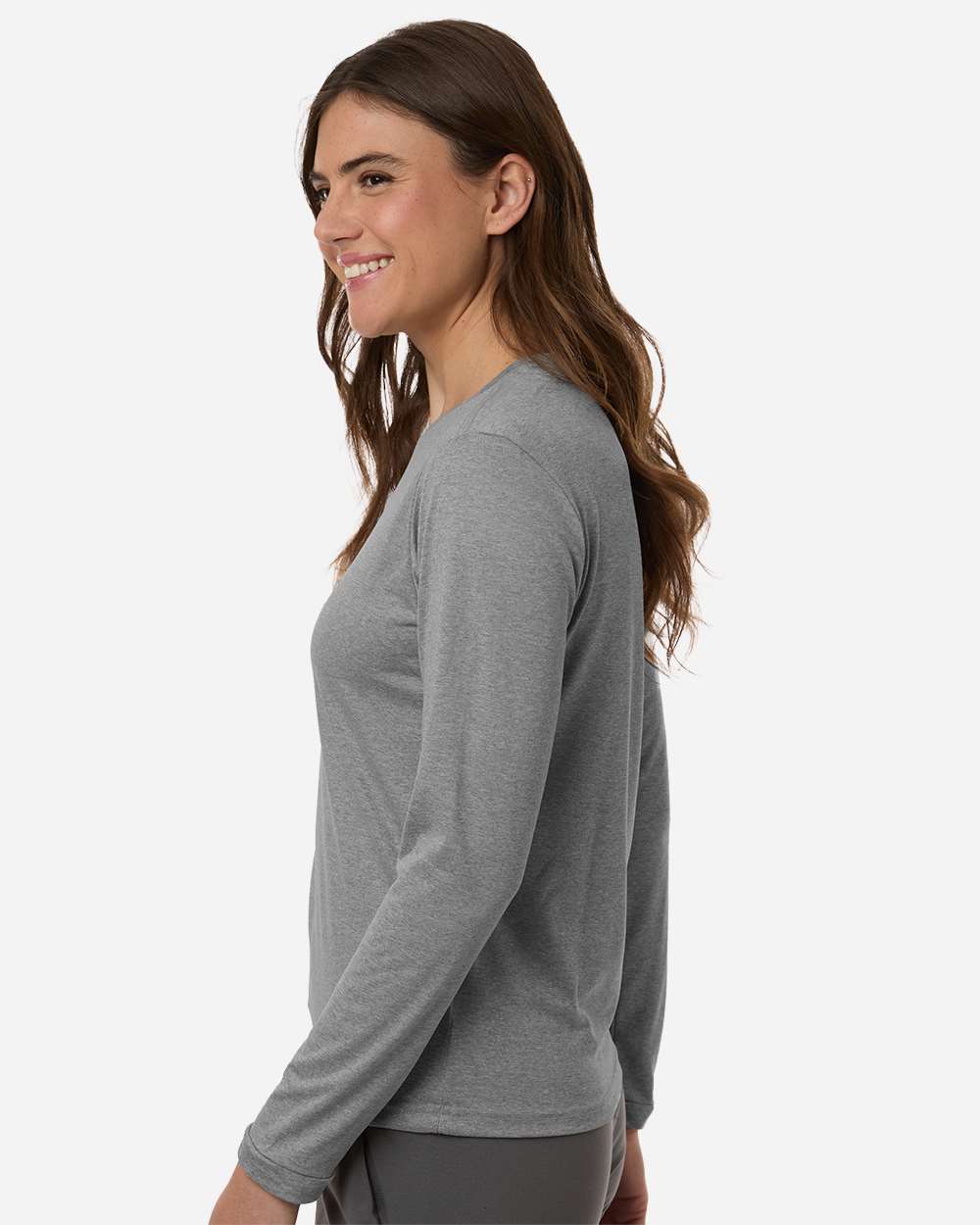 Medium Grey Heather/ Black Women's Pregame Scoop Neck Long Sleeve T-Shirt - AT105 plain
