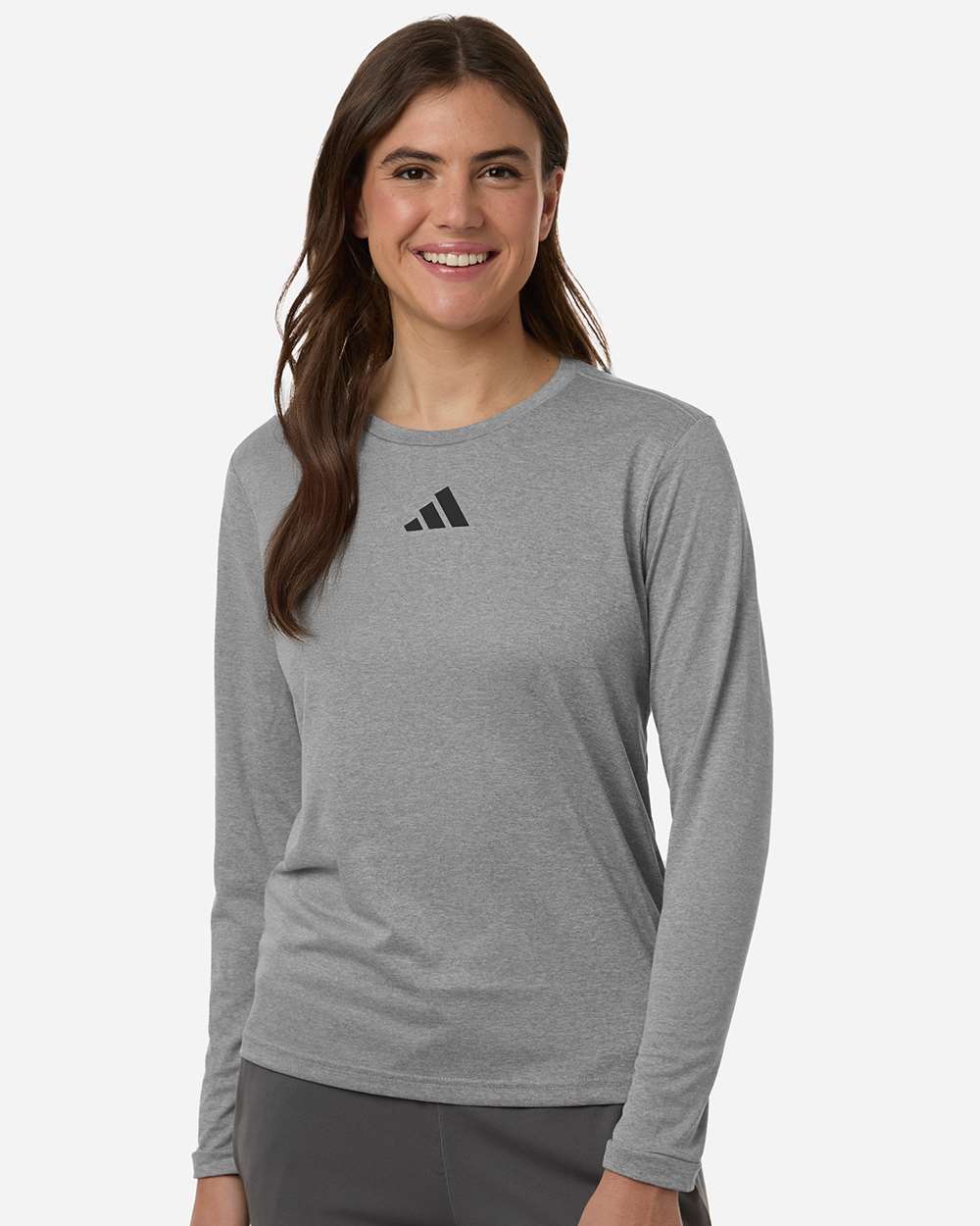 Medium Grey Heather/ Black Women's Pregame Scoop Neck Long Sleeve T-Shirt - AT105