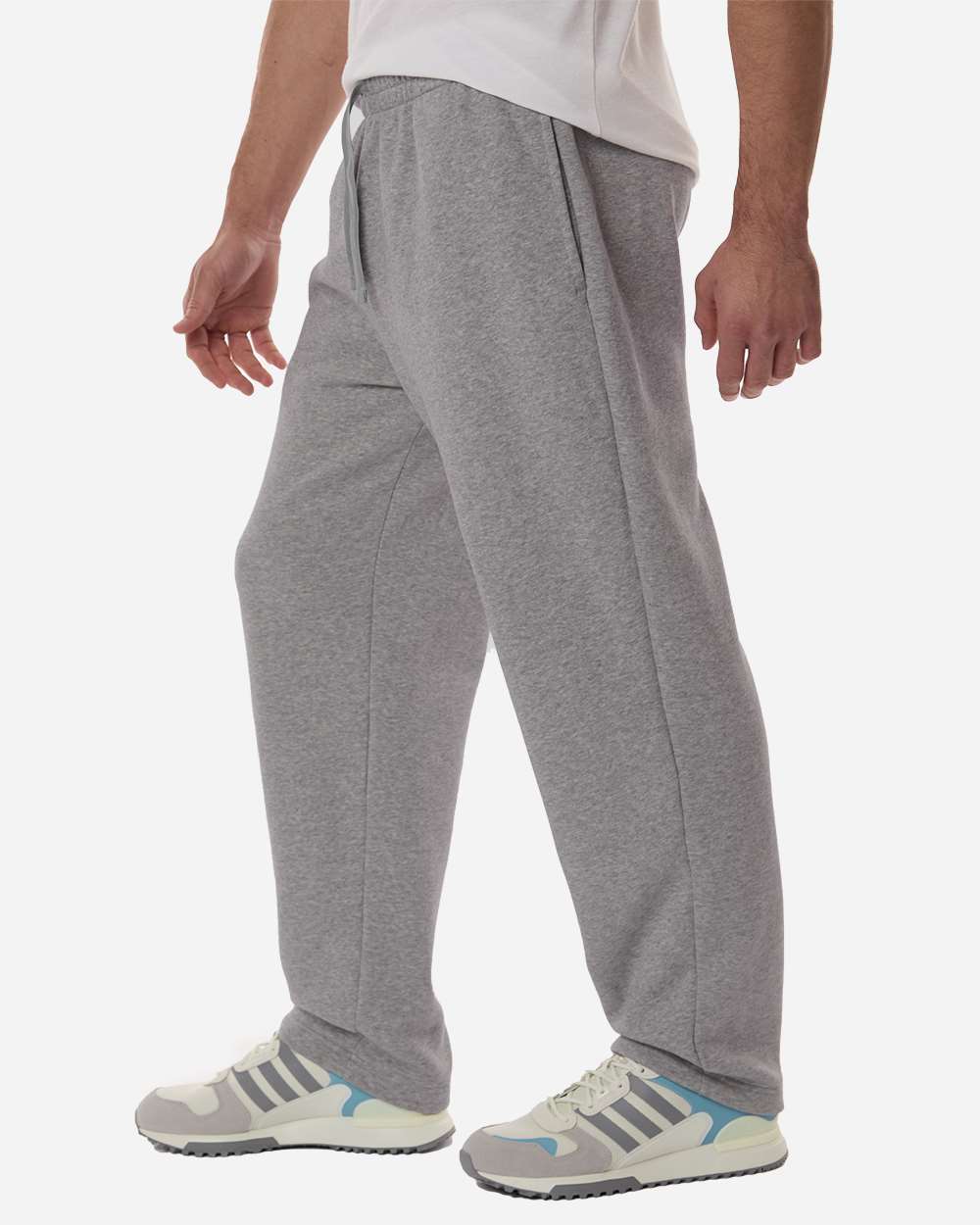 Medium Grey Heather/ White Men's Fleece Sweatpants - AT215 plain
