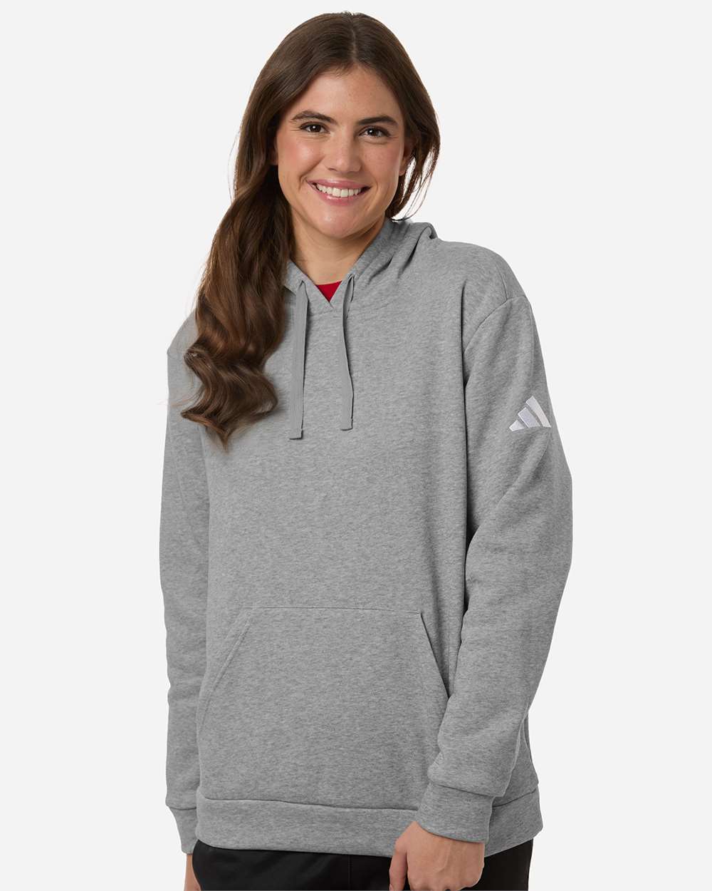Medium Grey Heather/ White Women's Fleece Hooded Sweatshirt - AT204 plain