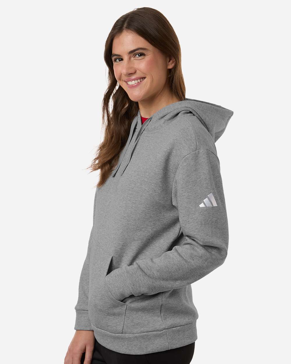 Medium Grey Heather/ White Women's Fleece Hooded Sweatshirt - AT204