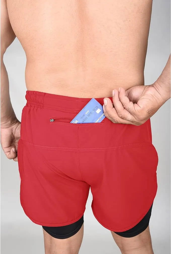 Men’s 2 in 1 Athletic Shorts with Compression Liner (red)