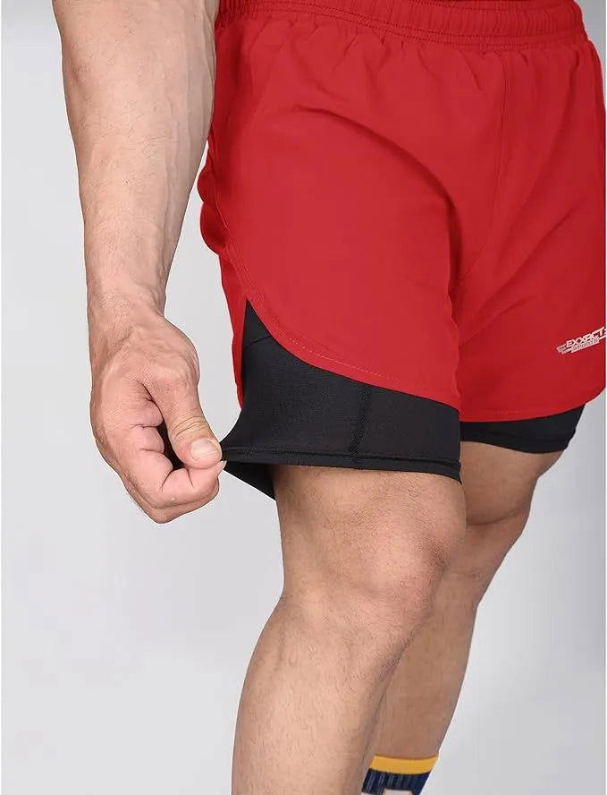 Men’s 2 in 1 Athletic Shorts with Compression Liner (red)