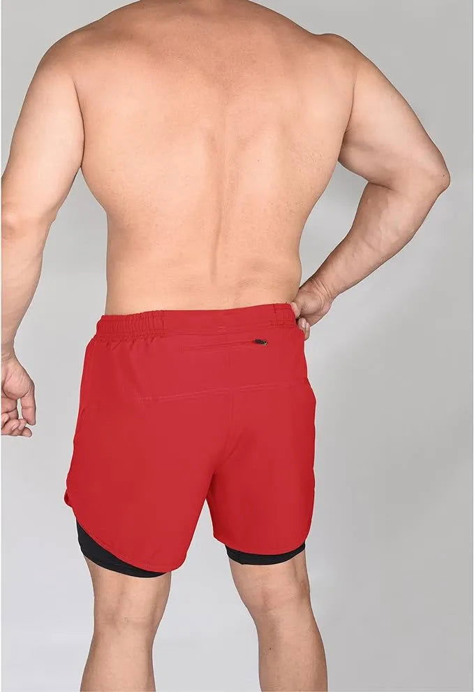 Men’s 2 in 1 Athletic Shorts with Compression Liner (red)