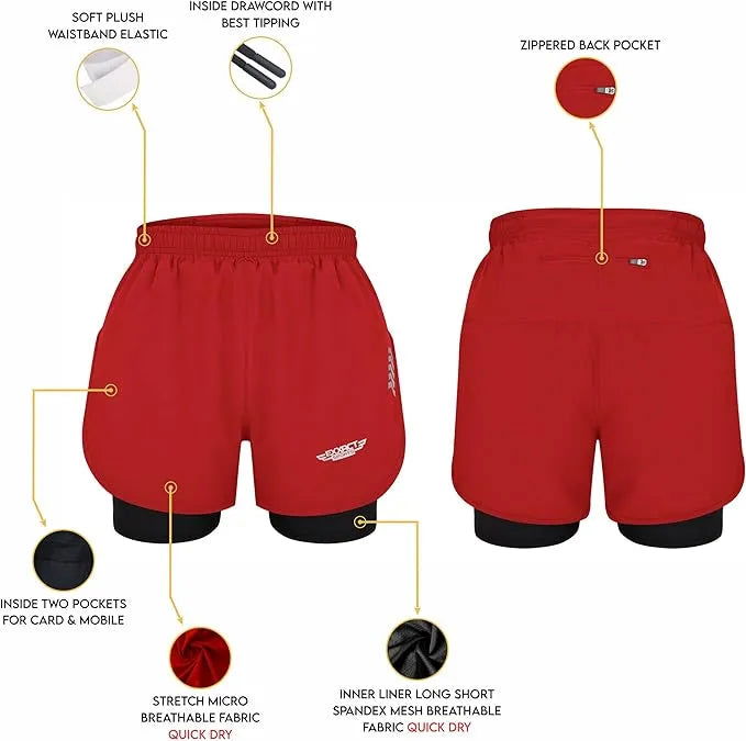 Men’s 2 in 1 Athletic Shorts with Compression Liner (red)