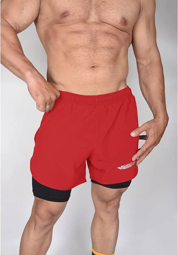 Men’s 2 in 1 Athletic Shorts with Compression Liner (red)