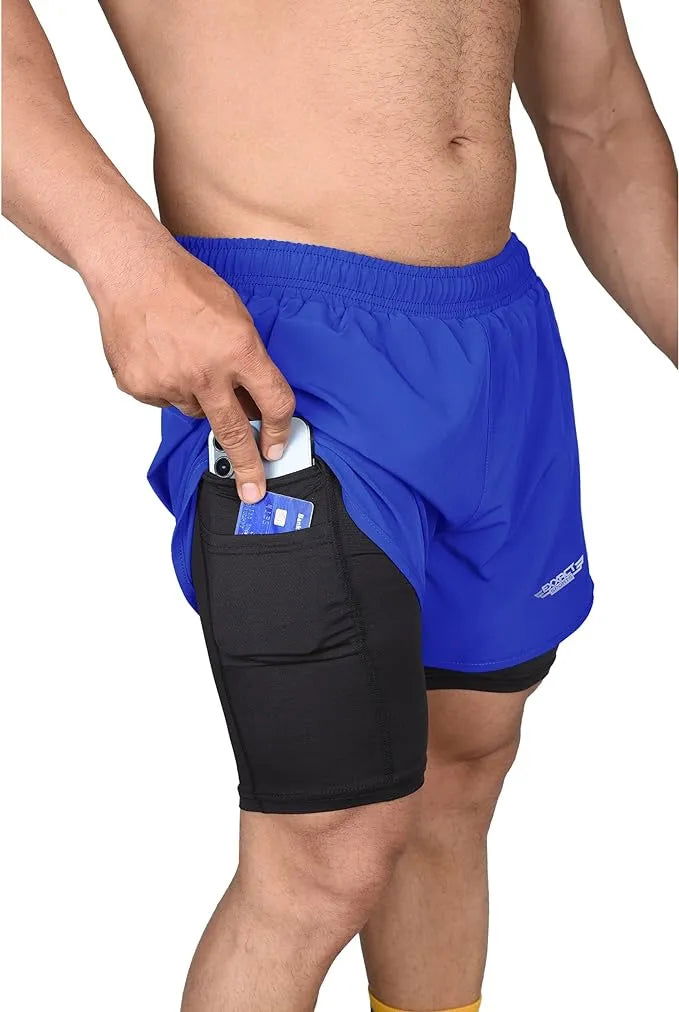 Men’s 2 in 1 Athletic Shorts with Compression Liner (royal Blue) - Small