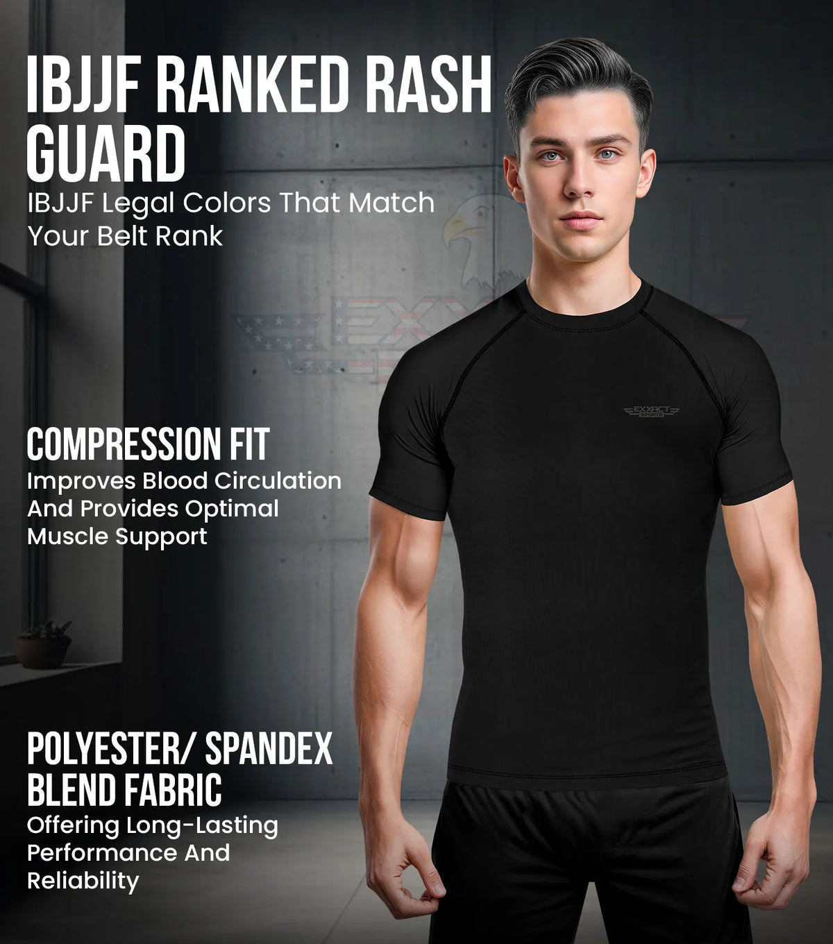 Men’s Black Bjj Rash Guard Short Sleeve