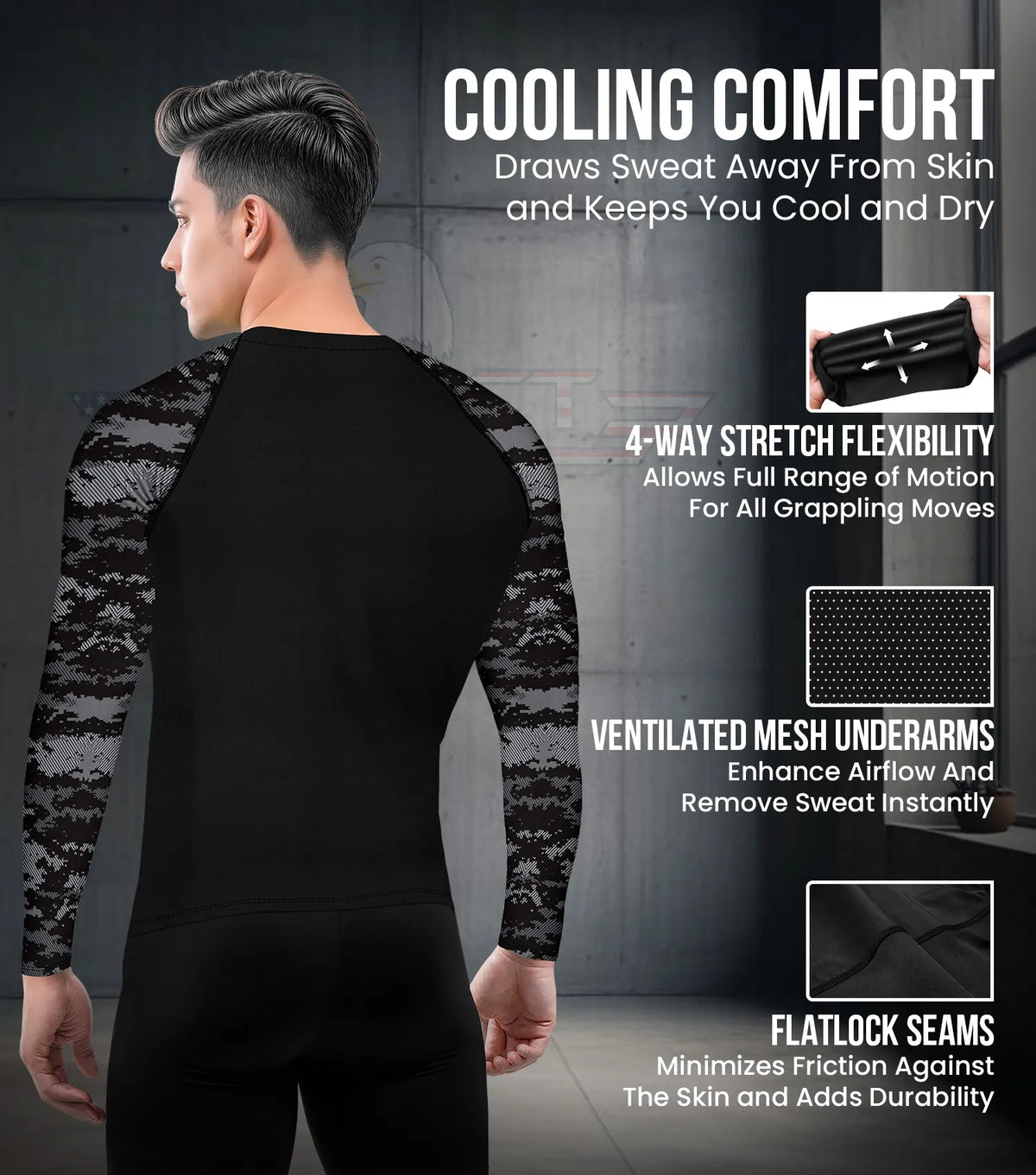 Men’s Black Camo Bjj Rash Guard Long Sleeve