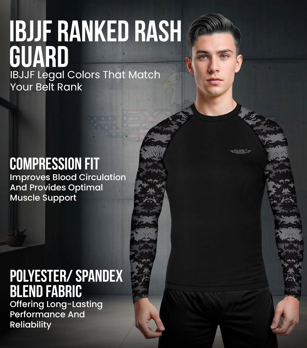 Men’s Black Camo Bjj Rash Guard Long Sleeve