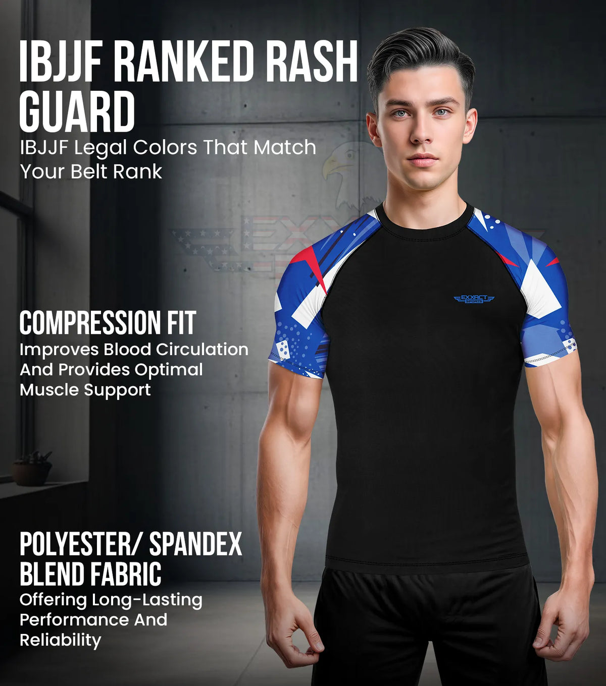 Men’s Blue Texture Bjj Rash Guard Short Sleeve