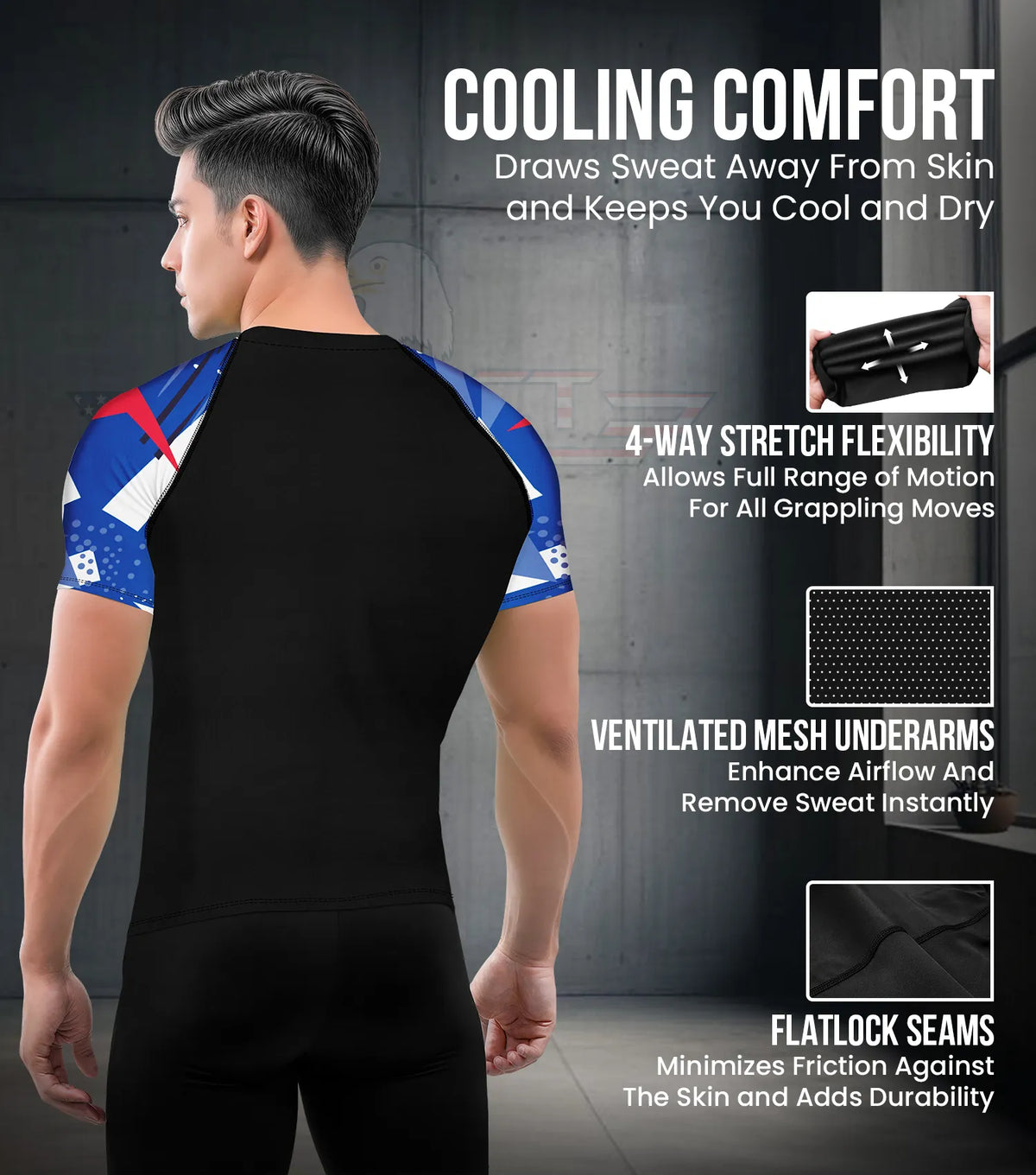 Men’s Blue Texture Bjj Rash Guard Short Sleeve