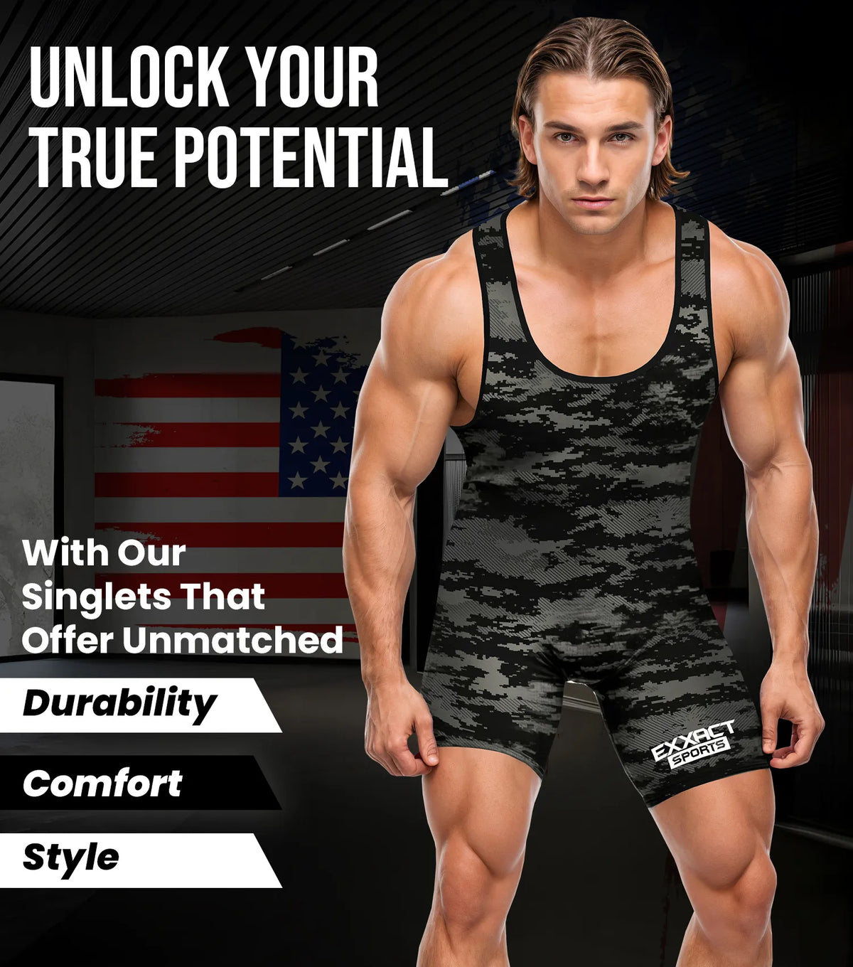 Men’s Camouflage Wrestling Singlets (black)