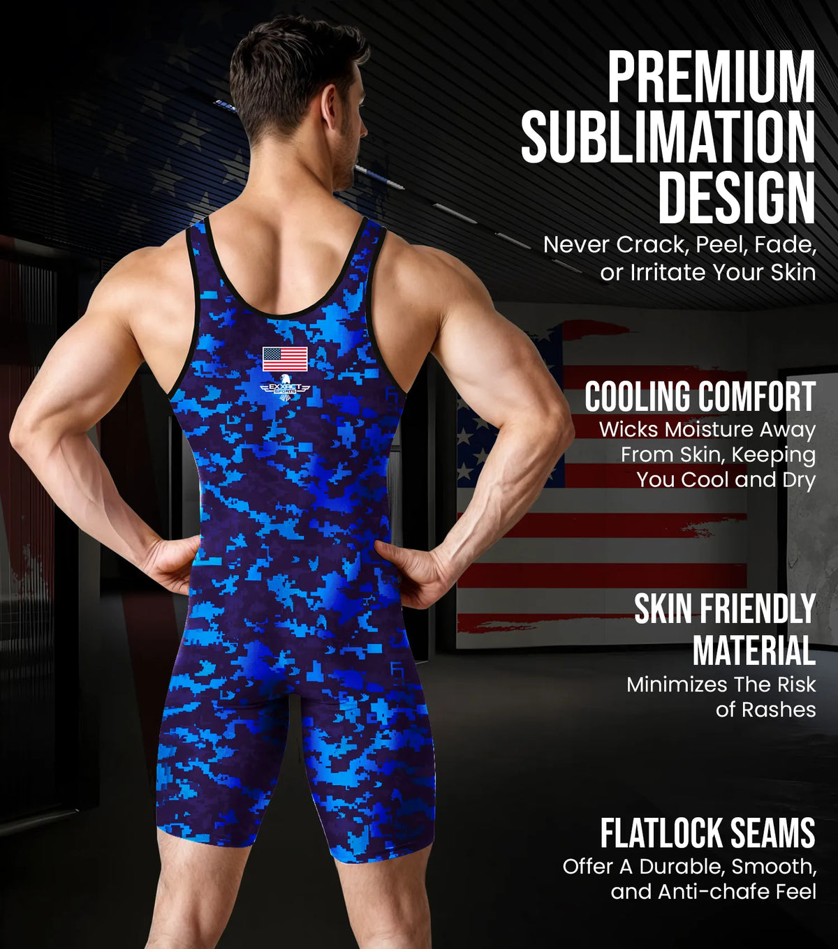 Men’s Camouflage Wrestling Singlets (blue Camo)